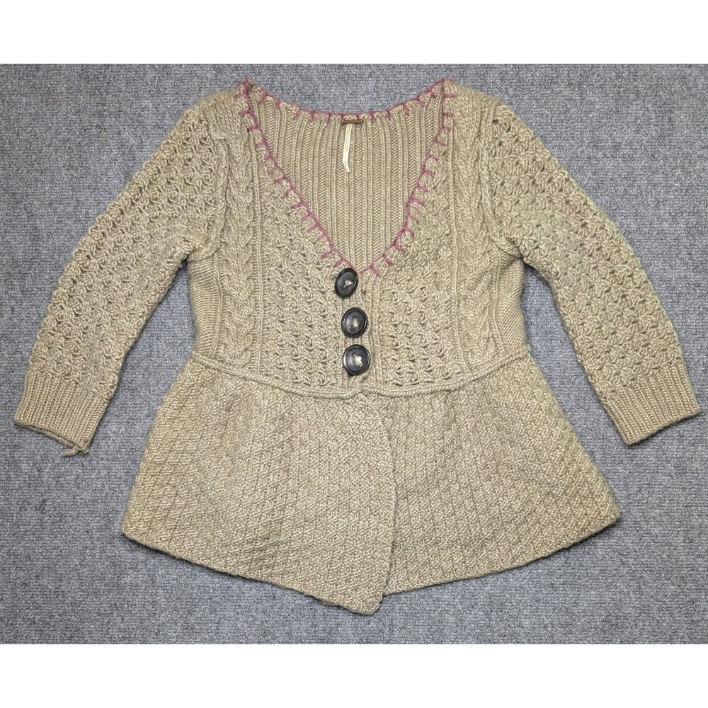 Free People Wool Blend Knit 3/4 Sleeve Cardigan Women's XS Olive‎ Green